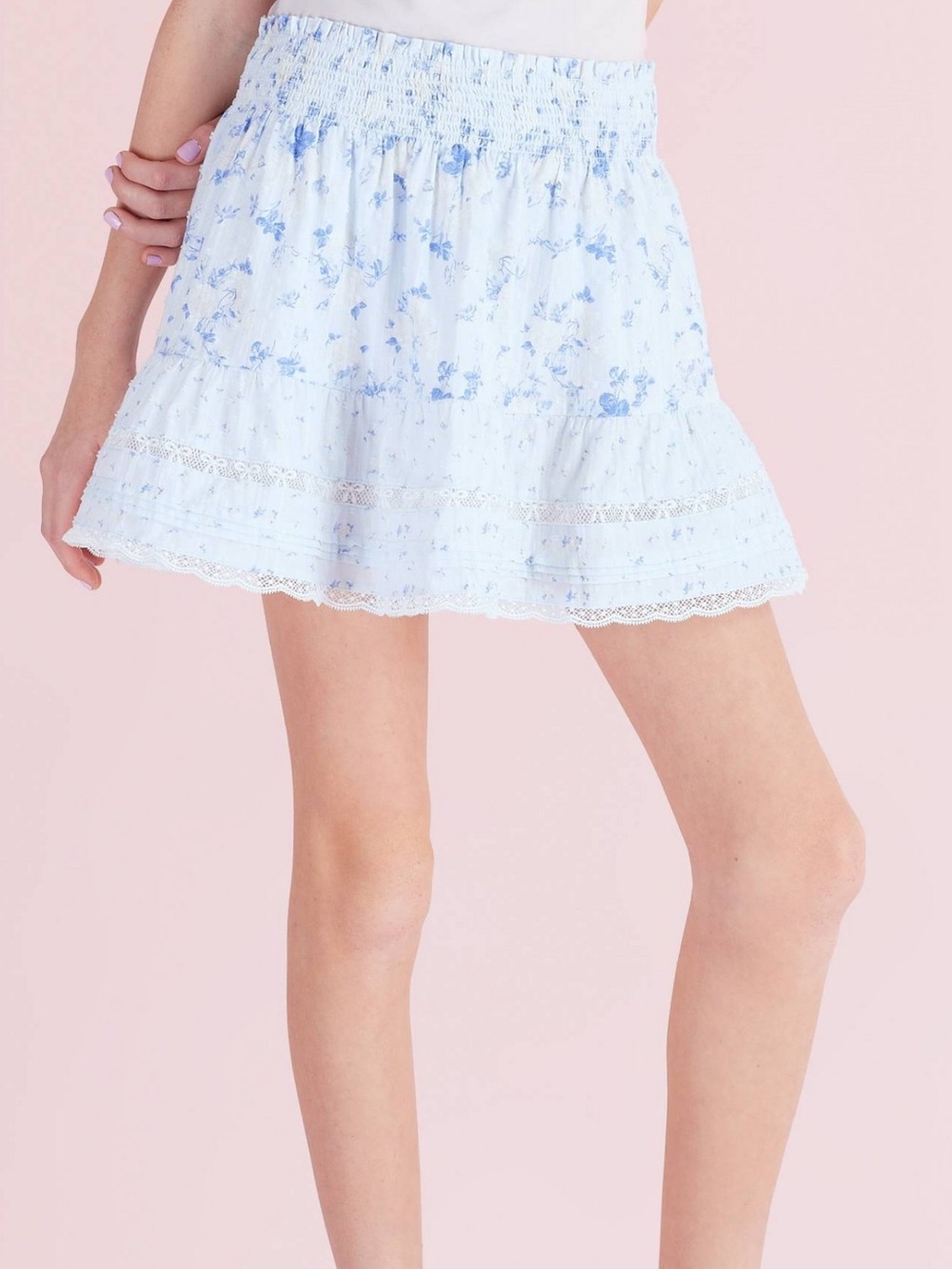 LoveShackFancy Blue & White Floral Tiered Skirt